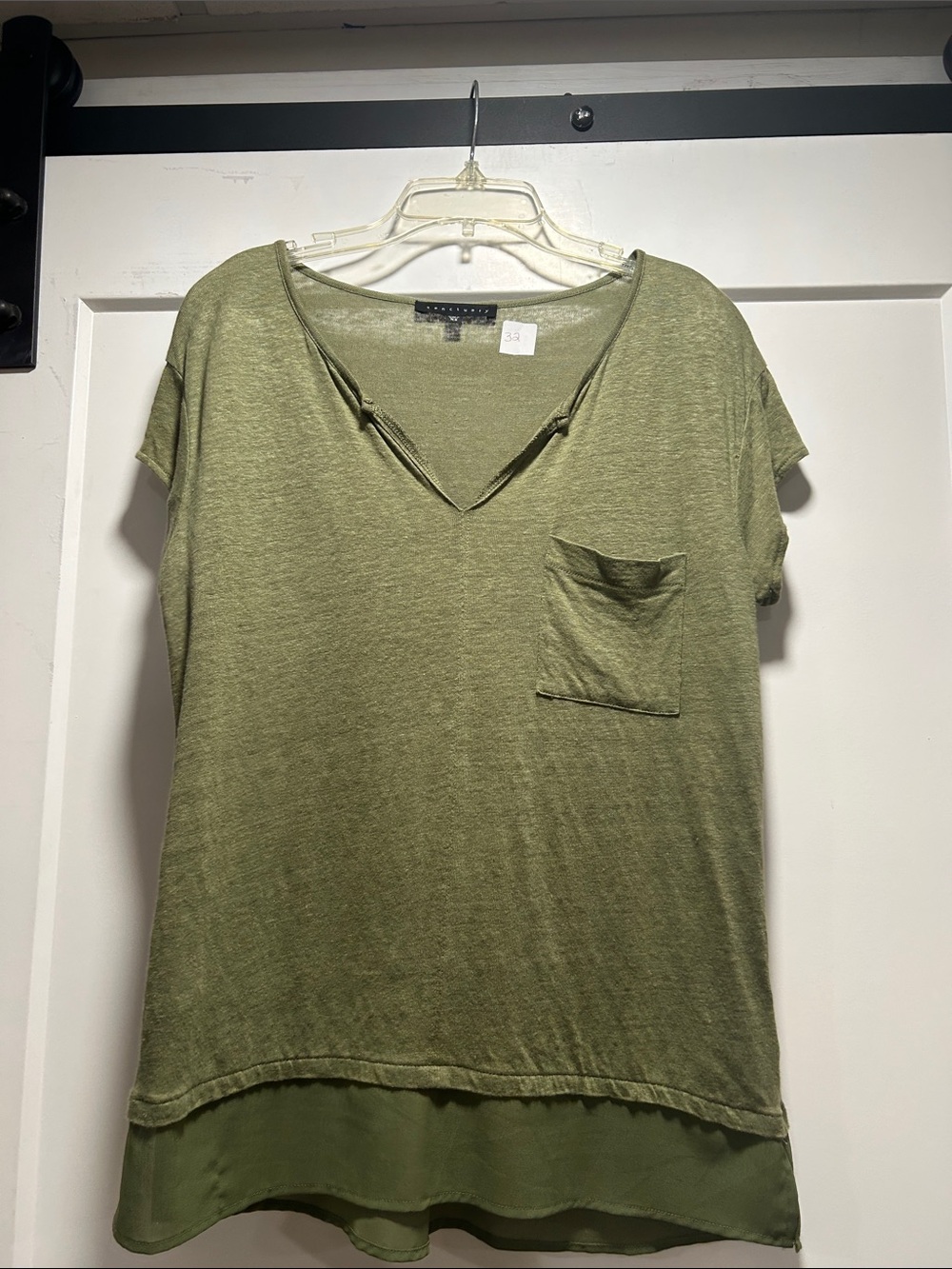 Sanctuary Olive V-Neck Pocket Tee with Layered Hem